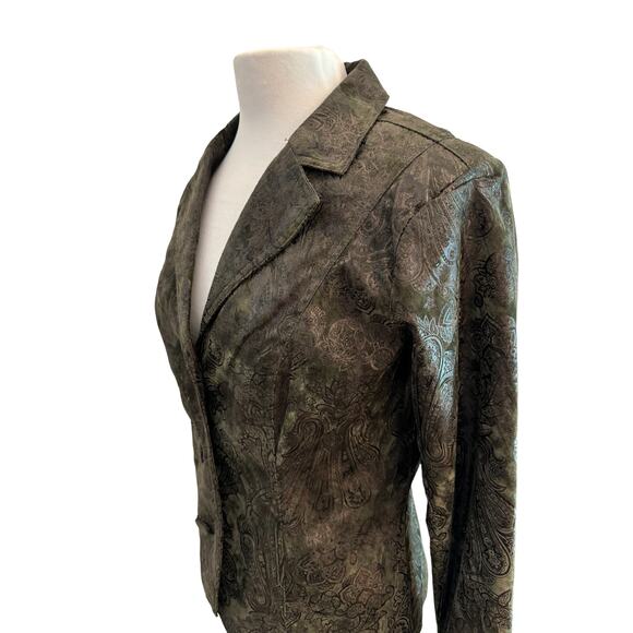 Chic Olive Patterned Women's Blazer - Picture 7 of 13